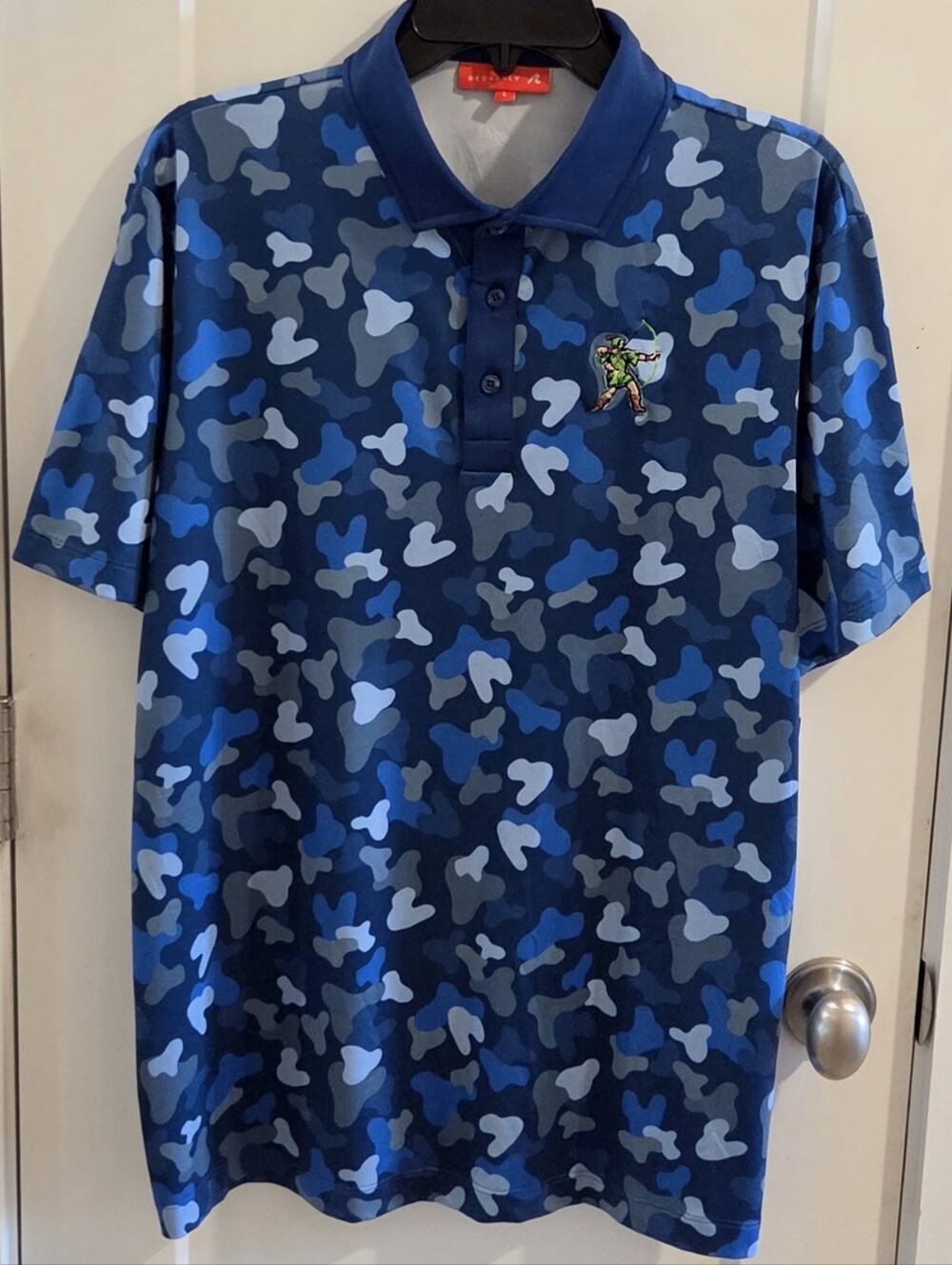 NWT Redvanly Devoe Blue Camo Golf Polo Shirt - Size Large - Legend of Zelda Logo